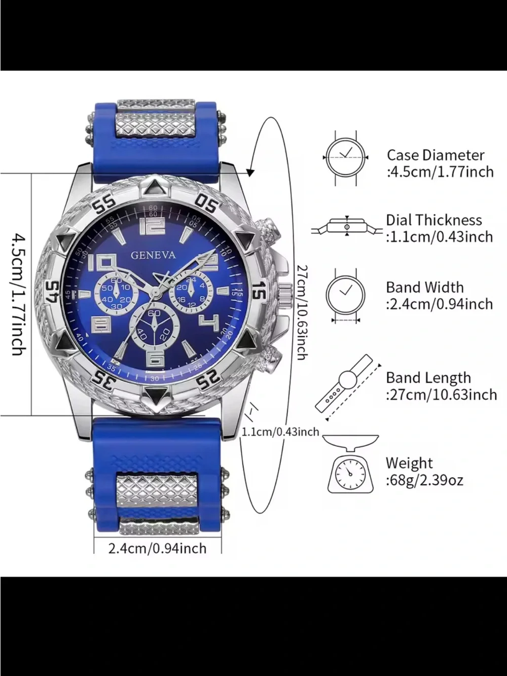 Geneva Blue and Silver Men's Sport Chronograph Watch
